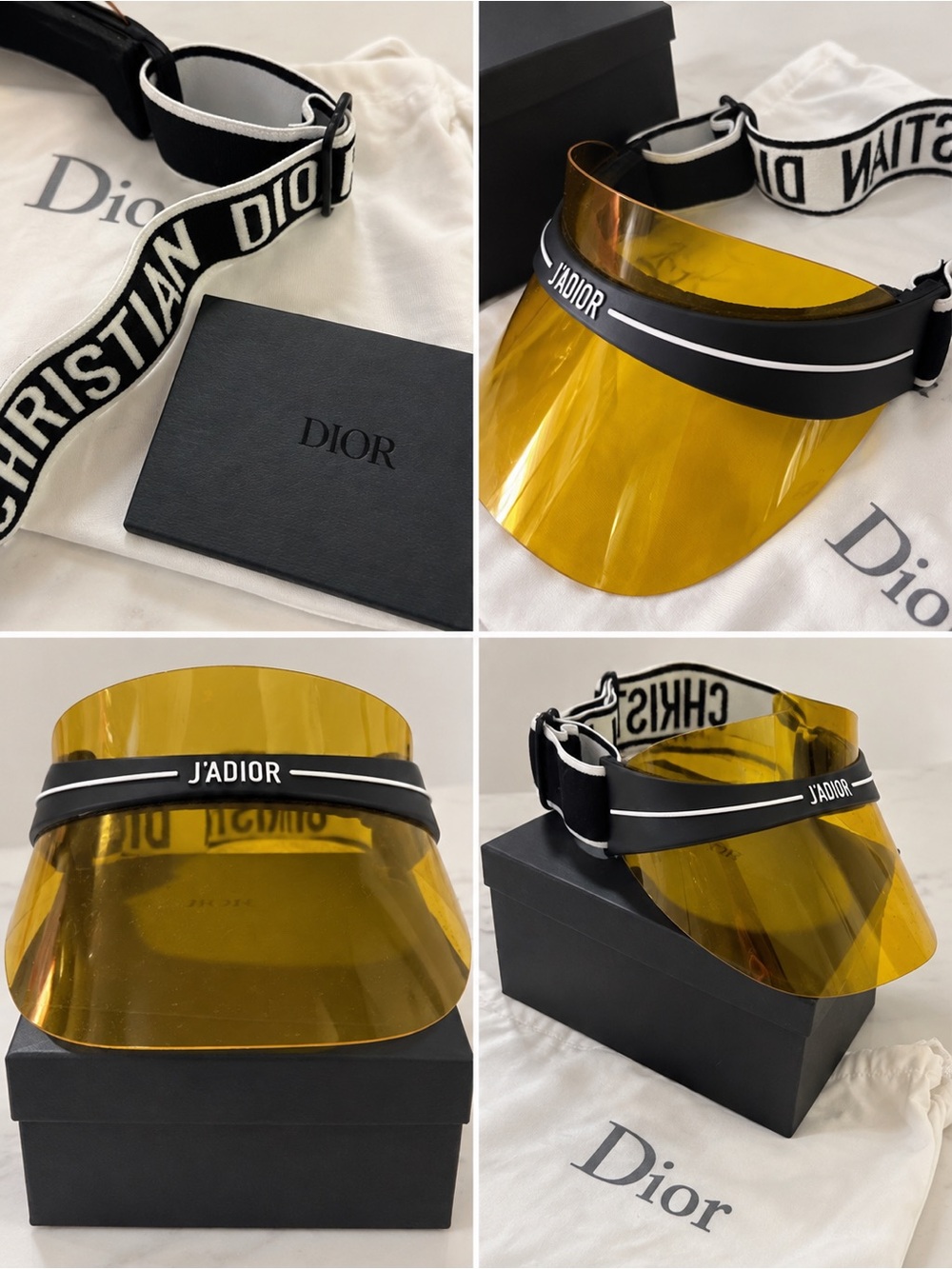 Dior J'Adior Yellow Shield Visor with Black Logo Strap